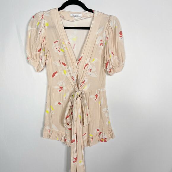 Olivaceous Small S Light Pink Floral Sassy and Sweet Romper Tie Waist Peach - Picture 1 of 12